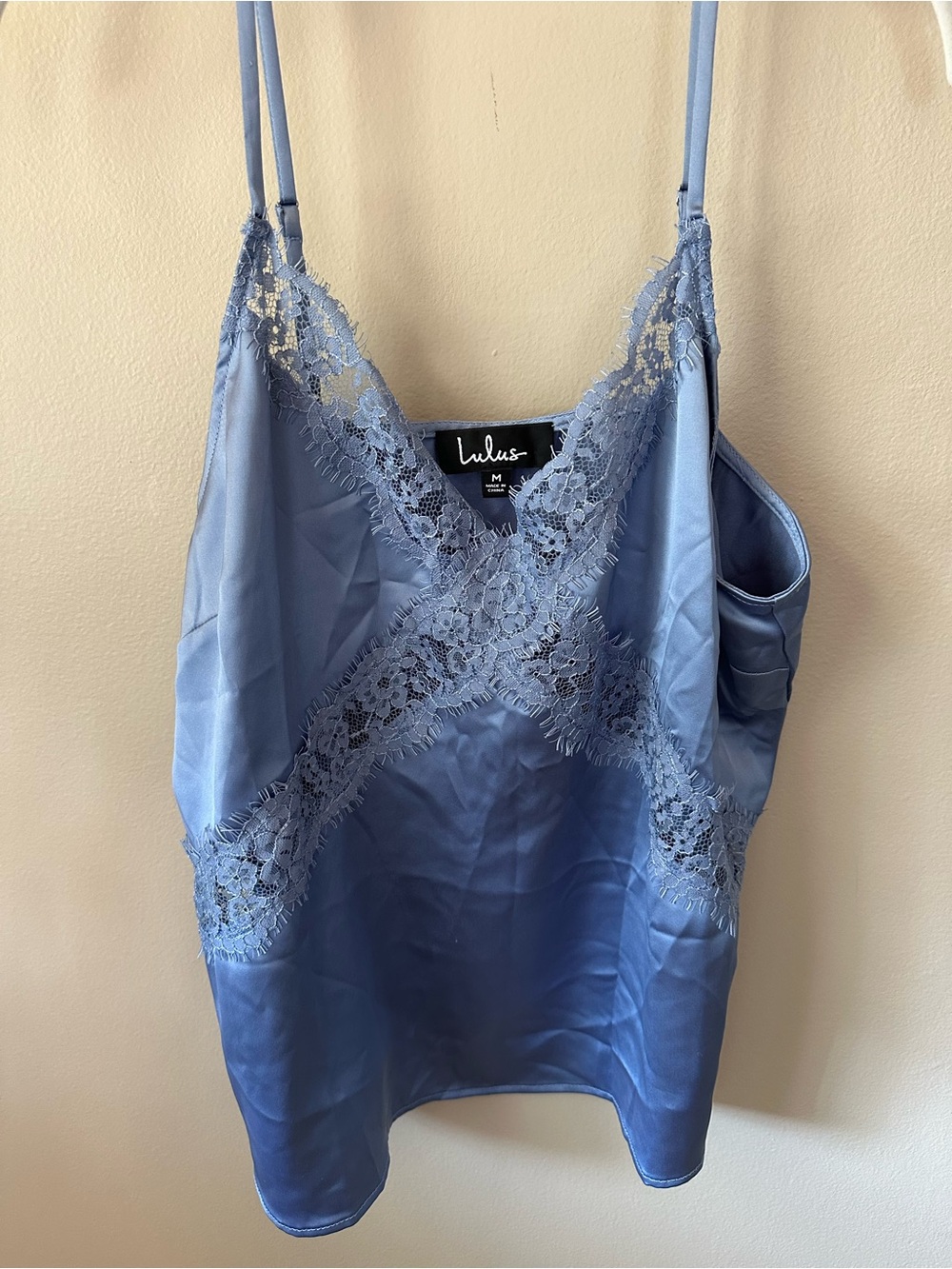 Lulus Blue Satin Lace Trim Cami Top